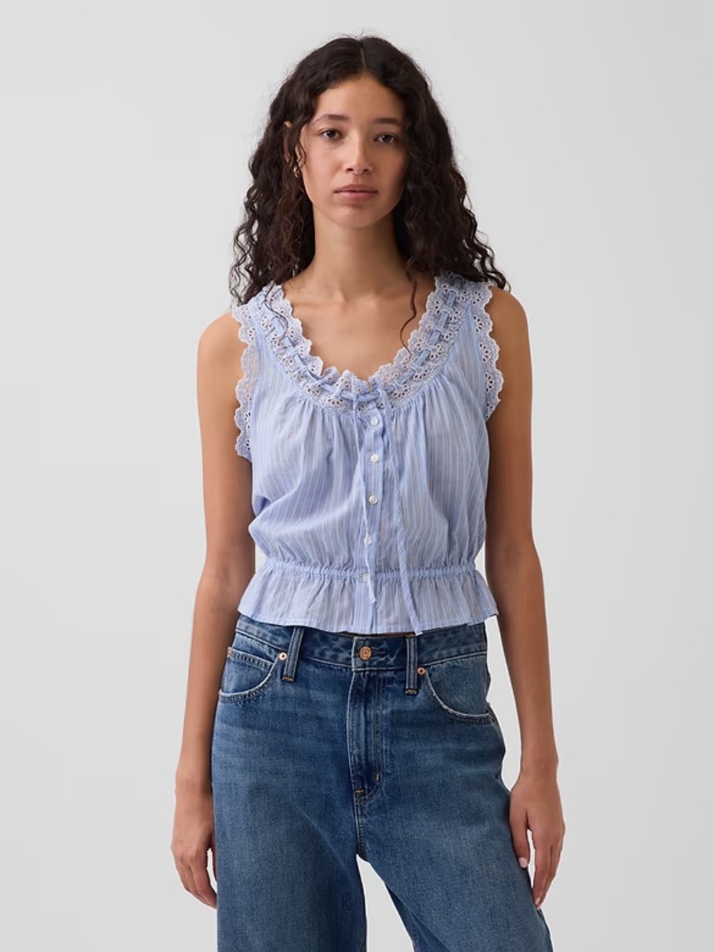 Gap - Eyelet Tie-Front Crop Peplum Top